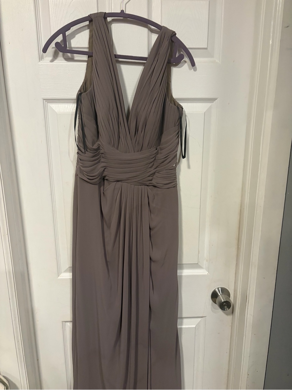 Isabella Oliver Taupe Pleated V-Neck Maxi Dress
